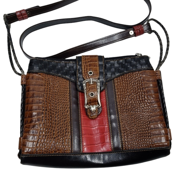 M.C. Marc Chantal Fake Reptile Skin Purse Brown Red Crossbody Strap - Picture 1 of 16